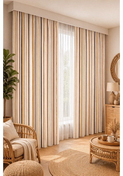 2 Adet 140x260 Cm Ölçüsünde Şık Dekoratif Fon Perde Koleksiyon Kahverengi