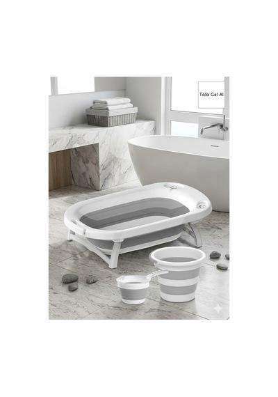 Katlanır Bebek Banyo Küveti Seti Ayaklı Bebek Yıkama Küveti+katlanır Kova+maşrapa Banyo Seti