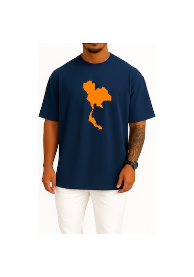 Bahriyeli Collection Oversize Tayland Haritası Göğüs Baskılı Unisex T-shirt Lacivert