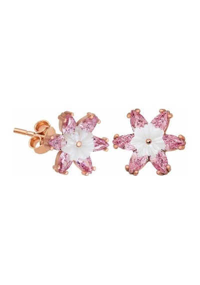 Gümüş Pembe Lotus Çiçeği Küpe T5359 Gümüş