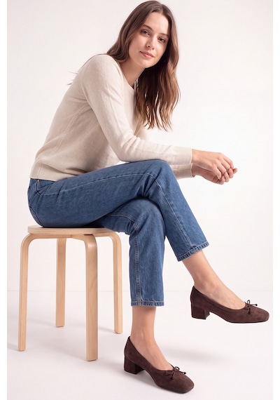 Luvi Shoes Gıpsy Kahverengi Süet Fiyonklu Kadın Topuklu Ayakkabı