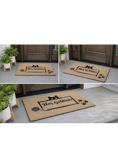 Kaymaz Tabanlı Baskılı Şık Velür Kapı Önü Paspası 45x70 Cm Hasır Görünümlü Diğer