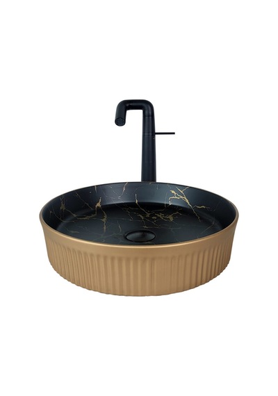 Marmo 42 Cm Mat Altın Siyah Tezgah Üstü Çanak Lavabo Renkli