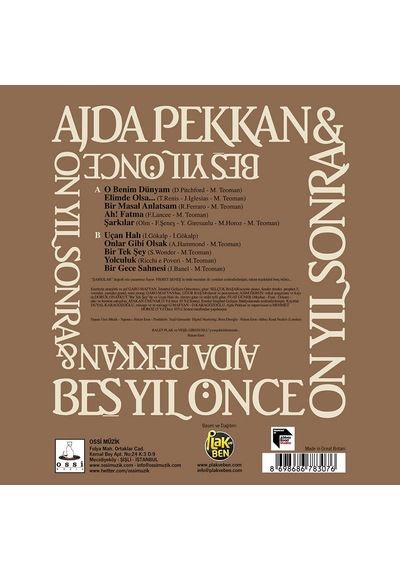 Ajda Pekkan Beş Yıl Önce On Yıl Sonra 33'Lük Plak. LP