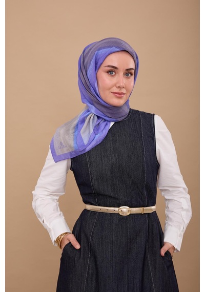 Silk Home Olinda İpek Eşarp 47005-01 Gümüş, Mor, Mavi, Koyu Mor