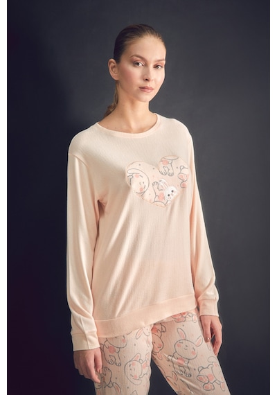 Fullamoda Tavşan Nakışlı Bisiklet Yaka 2 Li Pijama Takımı 24mıcg631216873-somon SOMON