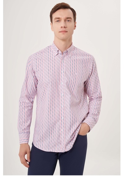 Bisse Erkek Regular Fit Çizgili Spor Gömlek Kırmızı Gm23y231030 D24 Kırmızı