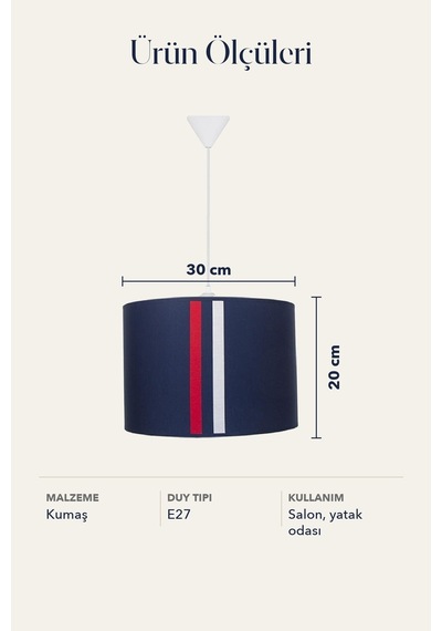 Modern Silindir Kumaş Sarkıt Avize Lacivert Şeritli Tavan  Lambası