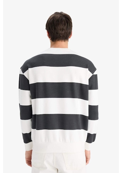 Defacto Boxy Fit Bisiklet Yaka Çizgili Sweatshirt A9066ax25auar104 Antrasit