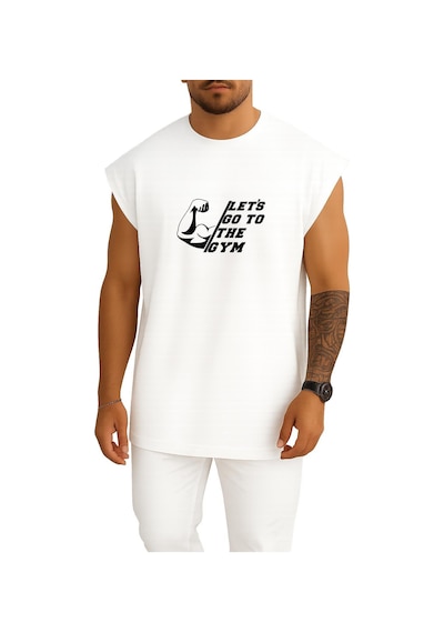 Bahriyeli Collection Oversize Lets Go To The Gym Göğüs Baskılı Atlet Beyaz