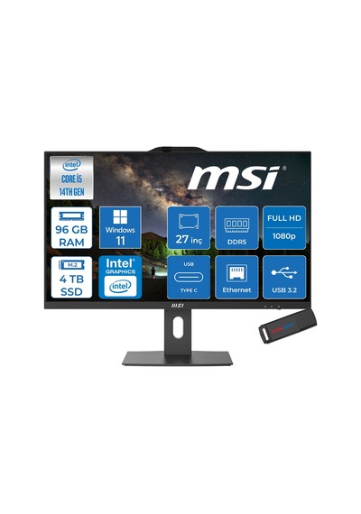MSI PRO AP272P 14M-876XTRH40 i5-1440096 GB 4 TB SSD 27" W11H AIO Masaüstü Bilgisayar