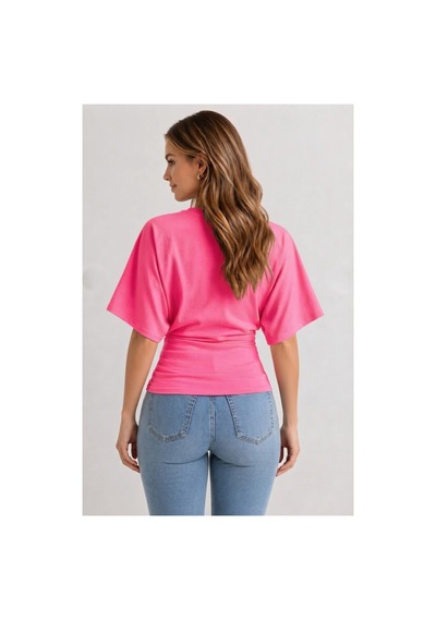 Flex Fashıon Kadın Bele Oturan, Geniş Kollu Pembe Üst Bluz-tişört Pembe - 876774097 Pembe - 876774097 Pembe