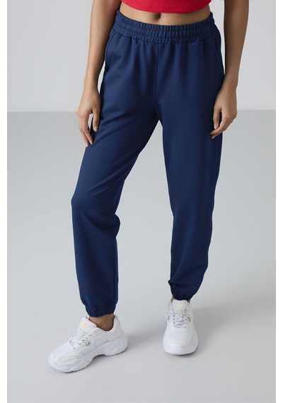 Tommy Life İndigo Cepli Yüksek Bel Rahat Form Lastik Paça Kadın Eşofman Alt - 94583 İndigo