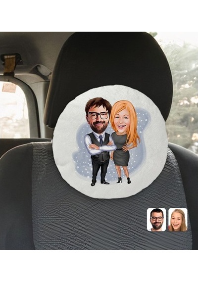 Kişiye Özel Sevgililer Karikatürlü Yuvarlak Dekoratif Kırlent Yas (527061857)