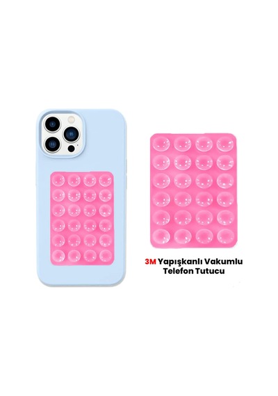 Silikon Vantuzlu Telefon Tutacağı 24 Vantuzlu 1 Paket Yapışkanlı Cep Telefonu Tutucu Mıknatıslı Pemb Renk