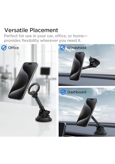 Magsafe Araç İçi Telefon Tutucu Dashboard Ön Konsol İle Uyumlu İphone & Magfit İle Uyumlu + Dahili Metal Halka Mft35 Black - Acp08313