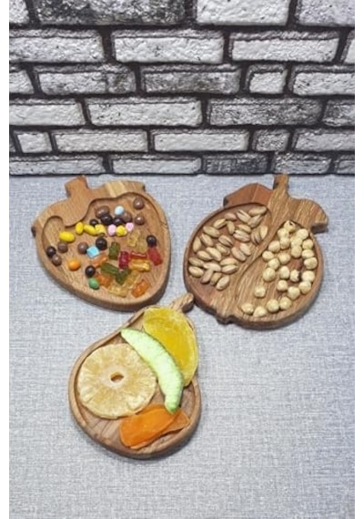 Ahşap Elma Çilek Armut Kay N Çerezlik-kahvaltılık Ve Servis- Sunum Taba Kz1046