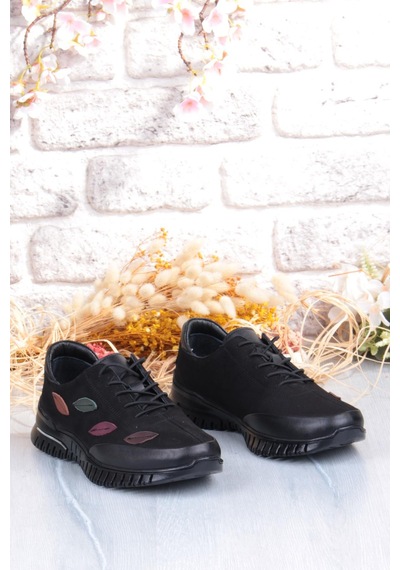 Pepita 9406 Comfort Yumuşak Esnek Kauçuk Kaymaz Taban Hakiki Deri Kadın Ayakkabı Siyah
