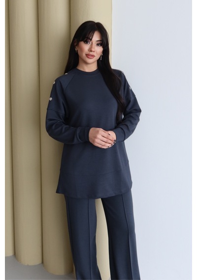 Balenbi Omuz Çıtçıt Detaylı Bisiklet Yaka Oversize Modal Tesettür Takım 1178 Füme Balenbi Omuz Çıtçıt Detaylı Bisiklet Yaka Oversize Modal Tesettür Takım 1178 Füme
