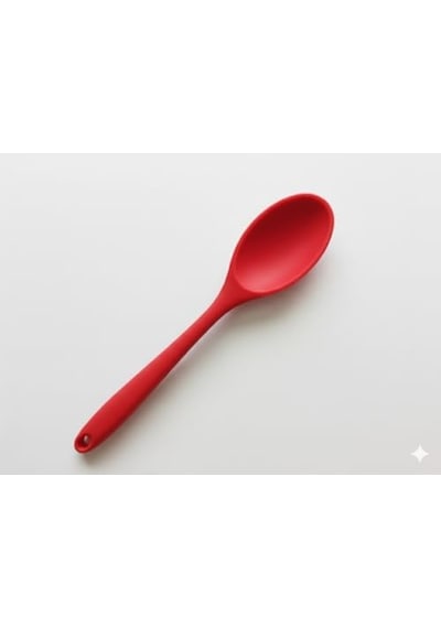 Silikon Kaşık + Silikon Mama Kaşığı 2 Li Set - Isıya Dayanıklı, Çizmez, Tek Parça Tasarım Kırmızı Açık