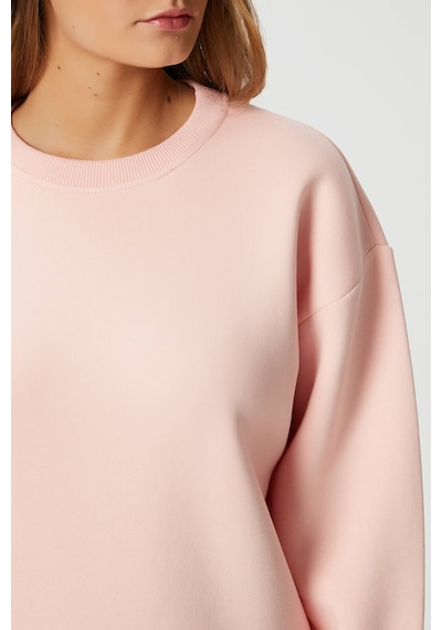 Kadın Cozy İçi Polarlı Soft Pembe Basic Bisiklet Yaka Pamuklu Kalın Örme Sweatshirt