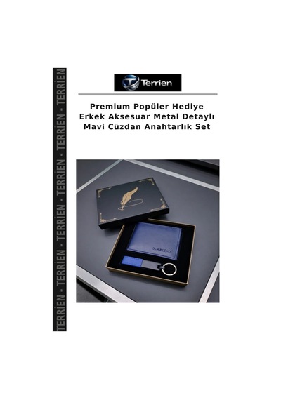 Premium Popüler Hediye Erkek Aksesuar Metal Detaylı Mavi Cüzdan Anahtarlık Set