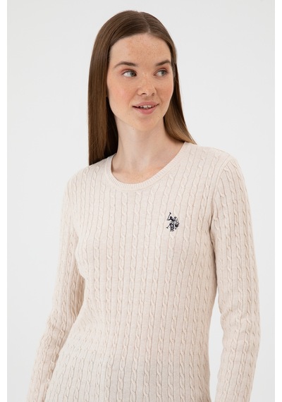 U.S. Polo Assn. Kadın Krem Melanj Bisiklet Yaka Basic Kazak 50313626-VR159