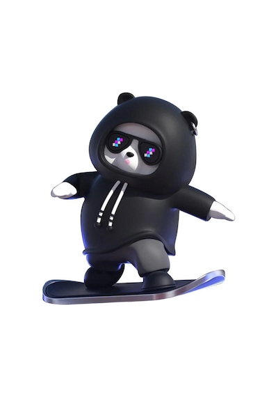Thentech Kaykaycı Panda Cool Araç İçi Numaratör Hoodieli Torpido Üstü Hareketli Stand Siyah