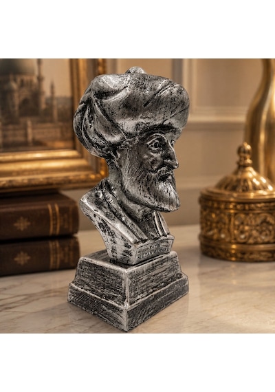 Bk Gift Gümüş Eskitme Fatih Sultan Mehmet Büstü Dekoratif Masa Üstü Biblo