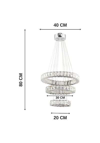 ZİLLA 3'LÜ MODERN SARKIT KRİSTAL TAŞLI LED AVİZE - 3 RENK KUMANDALI - ( Beyaz - Sarı - Gün Işığı )