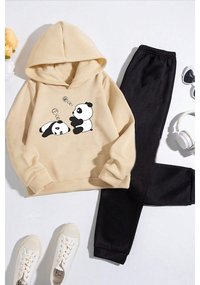 Uyguntarz Çocuk Sleep Panda Baskılı Eşofman Takımı Bej