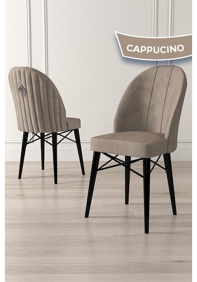 Canisa Ritim Serisi 1.sınıf Babyface Kumaş 6 Adet Cappucino Sandalye Siyah Gürgen Ayak Gümüş Halkalı Sandalye Cappucıno Ayakları Siyah
