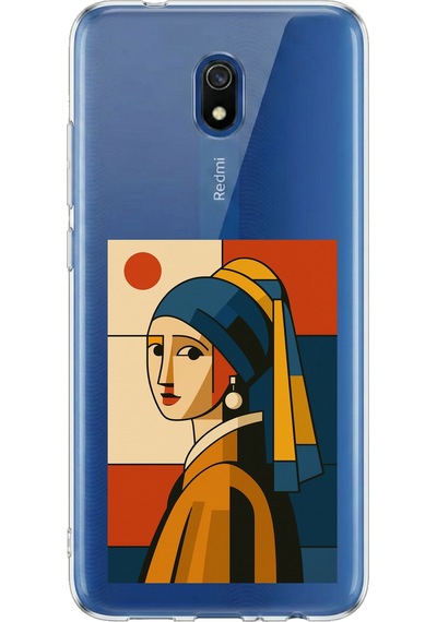 Redmi 8a Uyumlu Bauhaus İnci Küpeli Kız Baskılı Silikon Kılıf Renkli