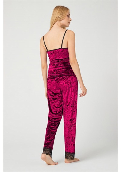 Cottonhill Vişne Dantel Detaylı Kadife Kadın Pijama Takımı VISNE