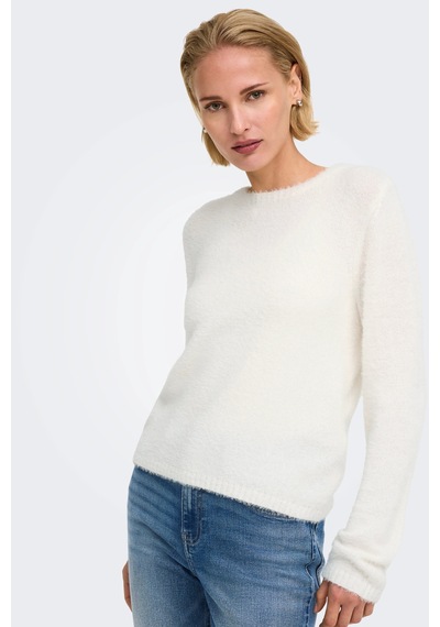 Only Regular Fit Bisiklet Yaka Tüylü Kazak Kadın Kazak 15374811 Ekru