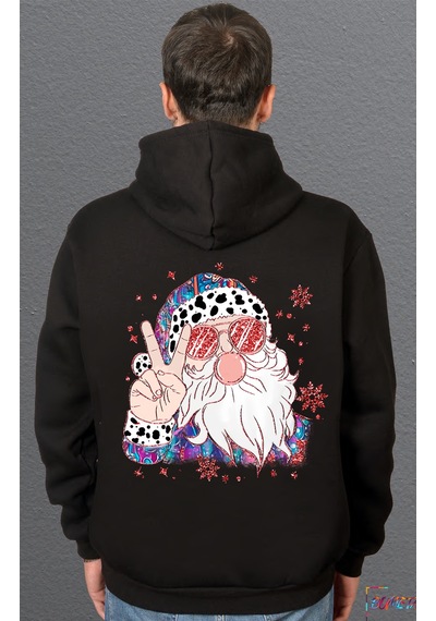 Bumeta Yılbaşı Cool Santa Christmas Sweatshirt Unisex Kapüşonlu Hoodie Siyah