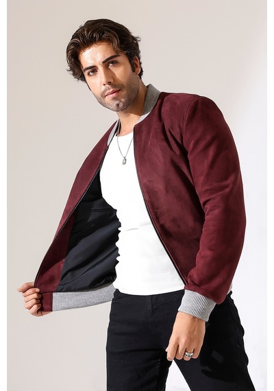 M M Marki Marki Erkek Hakiki Süet Deri Ceket, Bordo, Pilot Model, 67 Cm, Fermuarlı