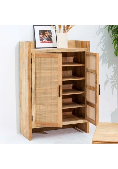 Evora Rattan Detaylı Masif Büfe Ceviz