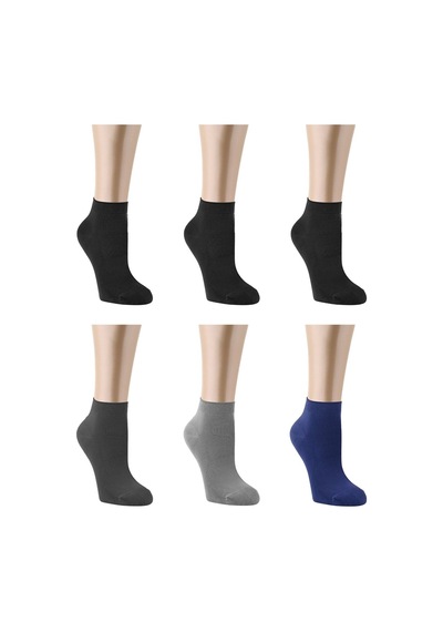 Ozzy Socks 6 Çift Bambu Erkek Dikişsiz Patik Çorap 4 Mevsim Dayanıklı Topuk Ve Burun Koyu Renkler Siyah-lacivert-füme-gri