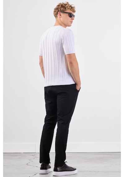 Dufy Beyaz Fitilli Erkek Triko - Slim Fit Beyaz