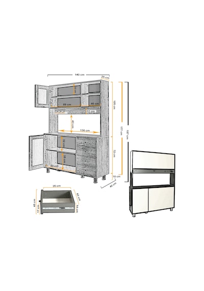 Pasific Home Grano Kahve Köşesi Çok Amaçlı Kiler Dolabı, 140 cm, Parlak Beyaz