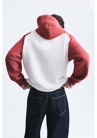 Vamos Renk Bloklu Kapüşonlu Sweatshirt Kırmızı