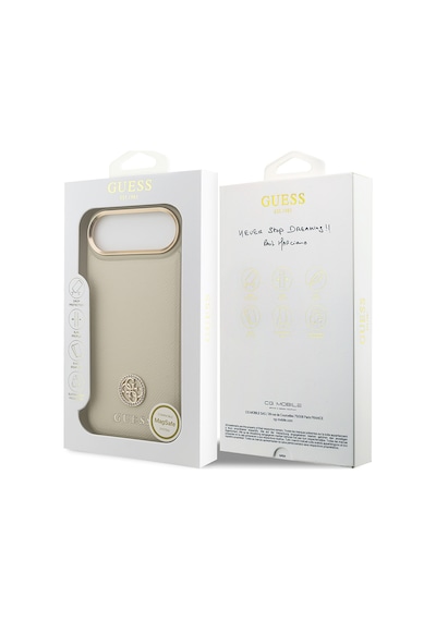 Apple Uyumlu iPhone 17 Air Kılıf Guess Lisanslı M-safeli Grained Yazı Ve Taşlı 4g Logolu Kapak Bej Bej