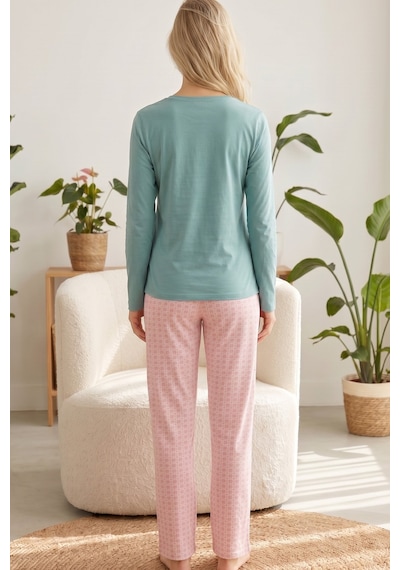 Siyah İnci Pamuklu Likralı Örme Pijama Takım 26240334 Yeşil