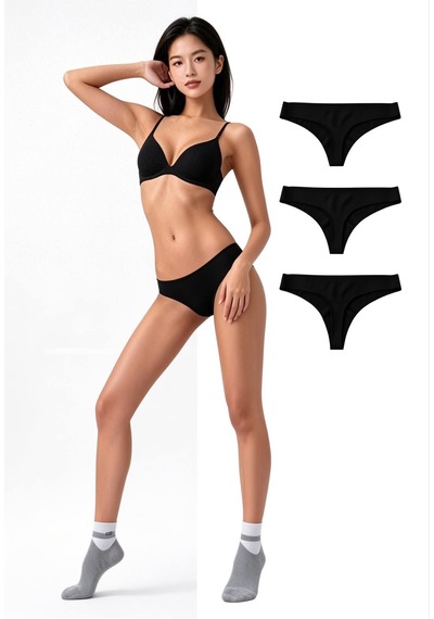 Skin Verse Lazer Kesim Tanga Külot 3'lü Set Siyah
