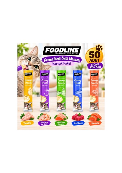 Foodline Krema Kedi Ödül Maması Karışık Paket 14 Gr X 50 Adet