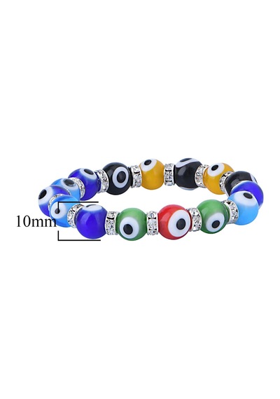 Stretch 10 Mm Multi Renkli Nazar Boncuklu Kristal Taşlı Rondela Bileklik Diğer