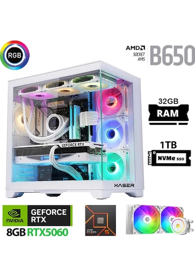 Xaser Lexus X570 R5-7500F 32 GB 1 TB M.2 NVMe SSD 8 GB RTX5060 Free Dos Masaüstü Oyuncu Bilgisayarı