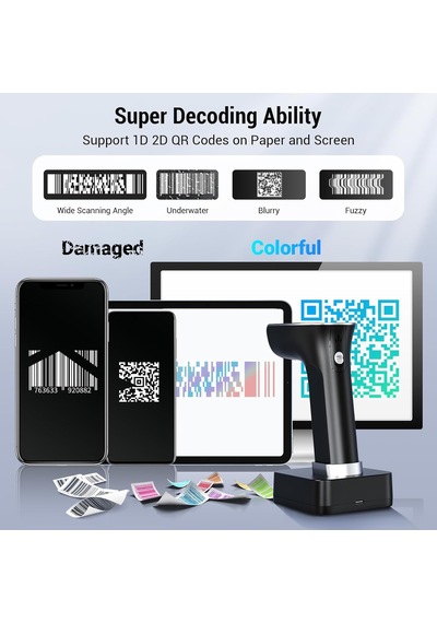 Hw0015 Kablosuz 1d/2d/qr Barkod Okuyucu Dijital Ekran + Tuş Takımı Bluetooth 5.0 & 2.4g & Usb 2600mah Büyük P
