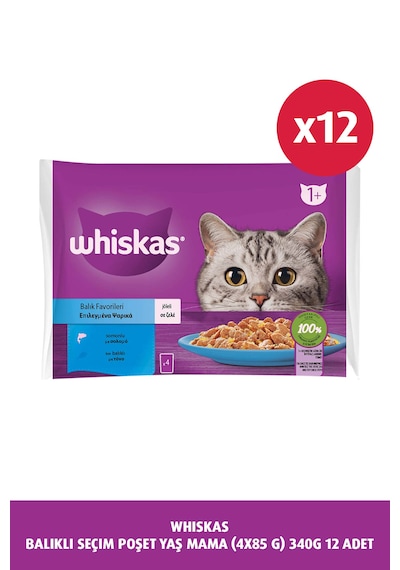 Whiskas Balık Çeşitleri Yetişkin Kedi Maması 4'lü 12 x 340 G